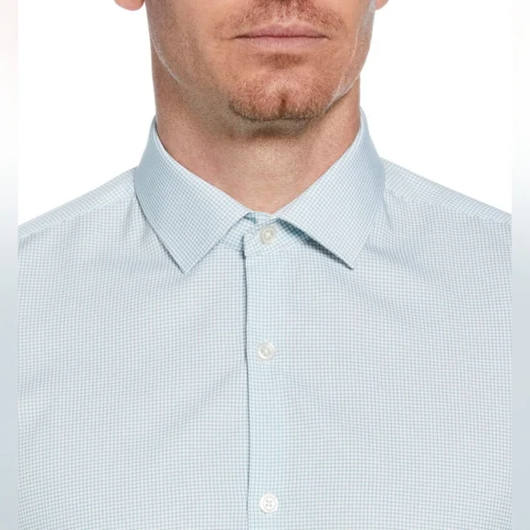 Perry Ellis Slim Fit Blue Checkered Print Long Sleeve Dress Shirt Small (32/33) - Picture 5 of 8